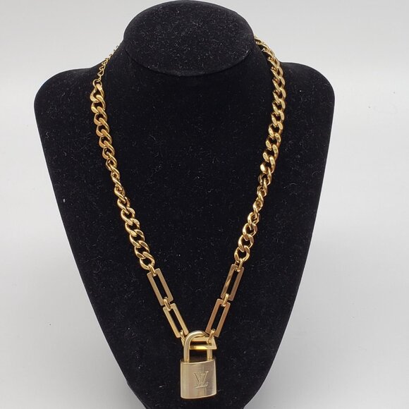 Authentic Louis Vuitton Gold Padlock W/ Unbranded Stainless Steel Chain&Bracelet - Picture 12 of 13